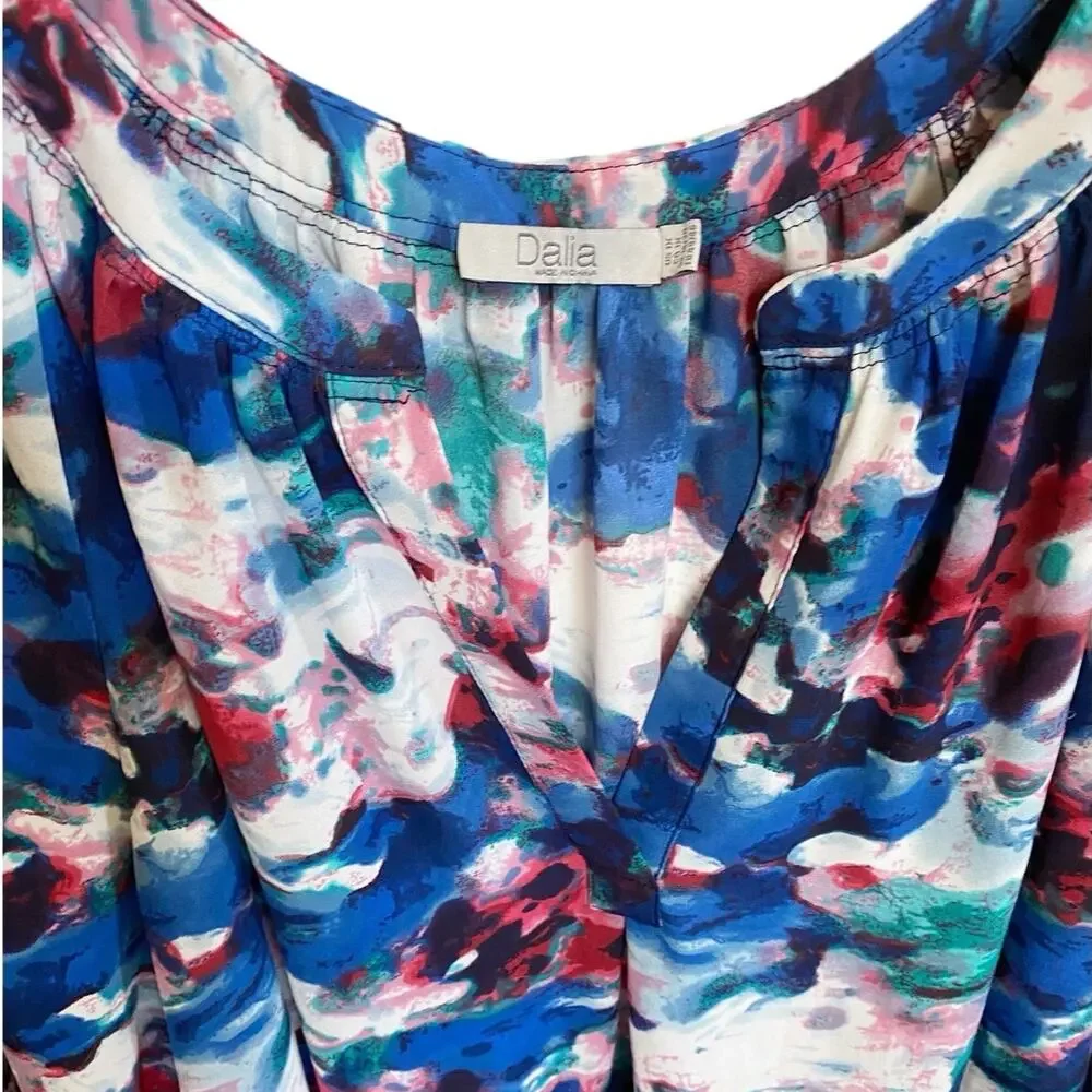 Dalia Women's Split V-Neck Bold Watercolor Popover Dressy‎ Blouse 1X - Picture 4 of 9